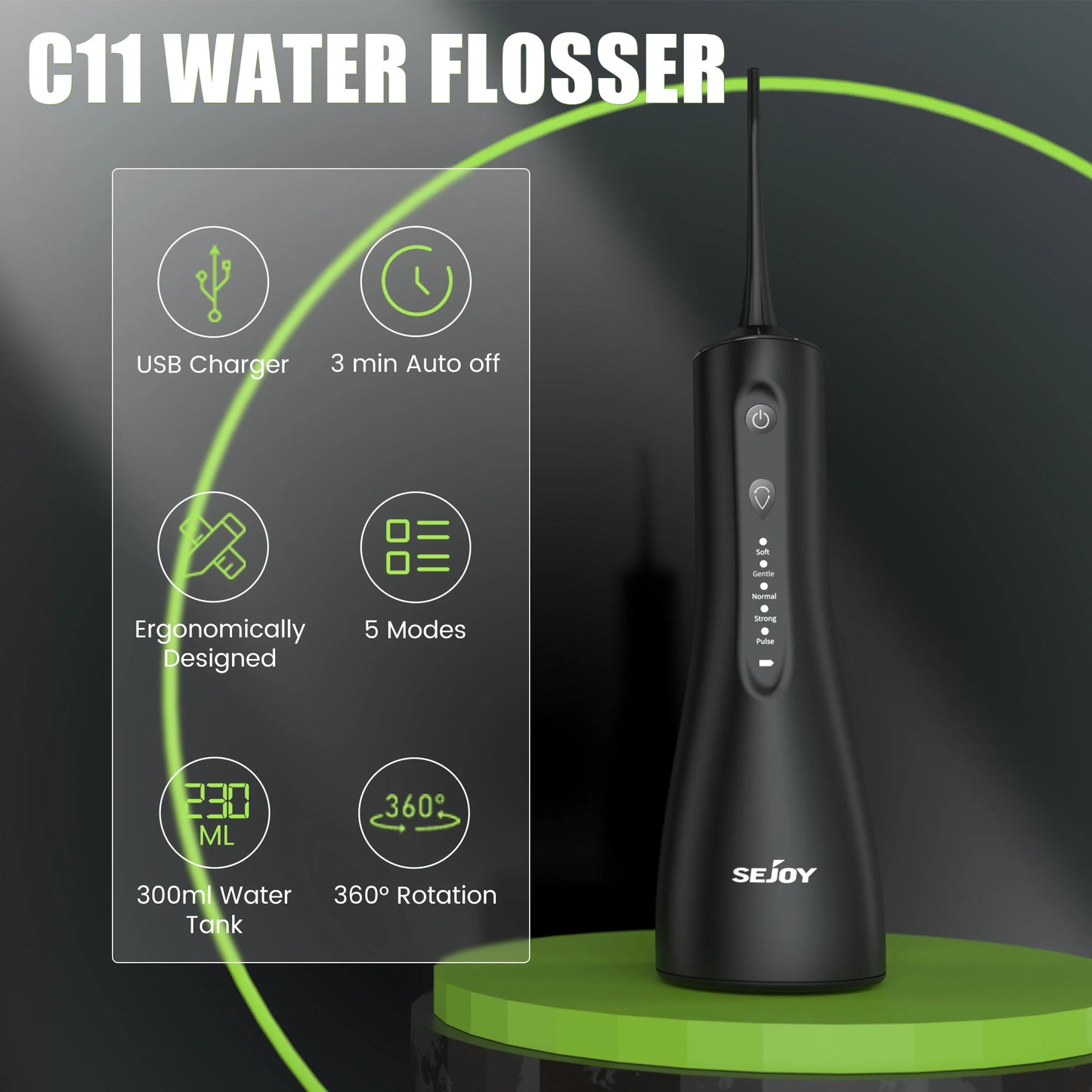 SEJOY USB Rechargeable Dental Water Flosser with 5 Modes