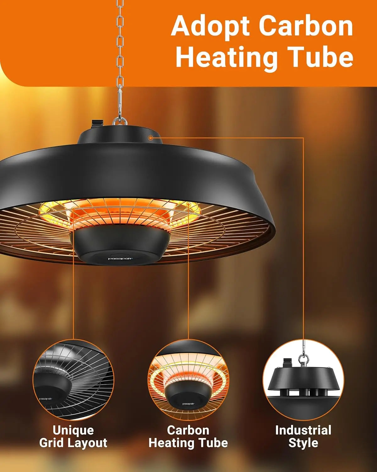 Patio Heater 1500W Infrared With Remote Outdoor Hanging