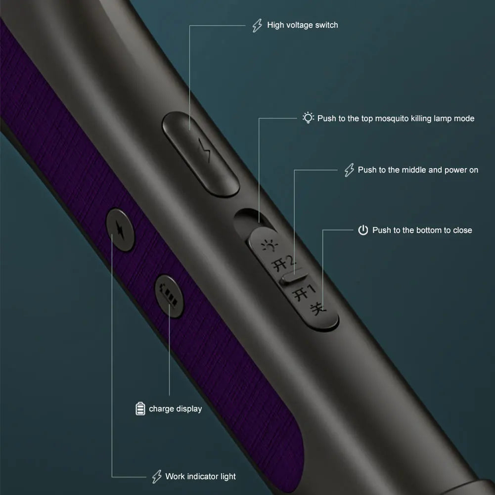 Rotating Bug Zapper Racket 2 In 1 Fly Killer Indoor