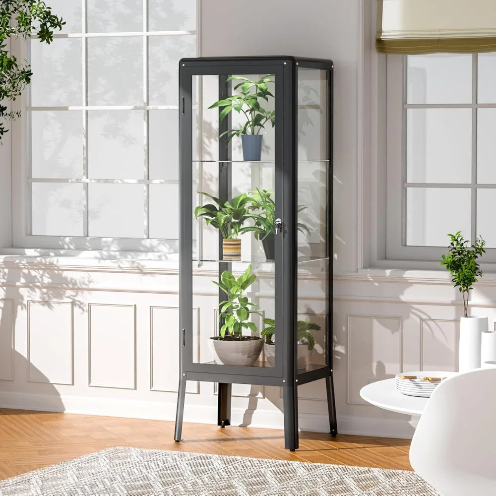 LED Glass Display Cabinet With Adjustable Shelves And Lock