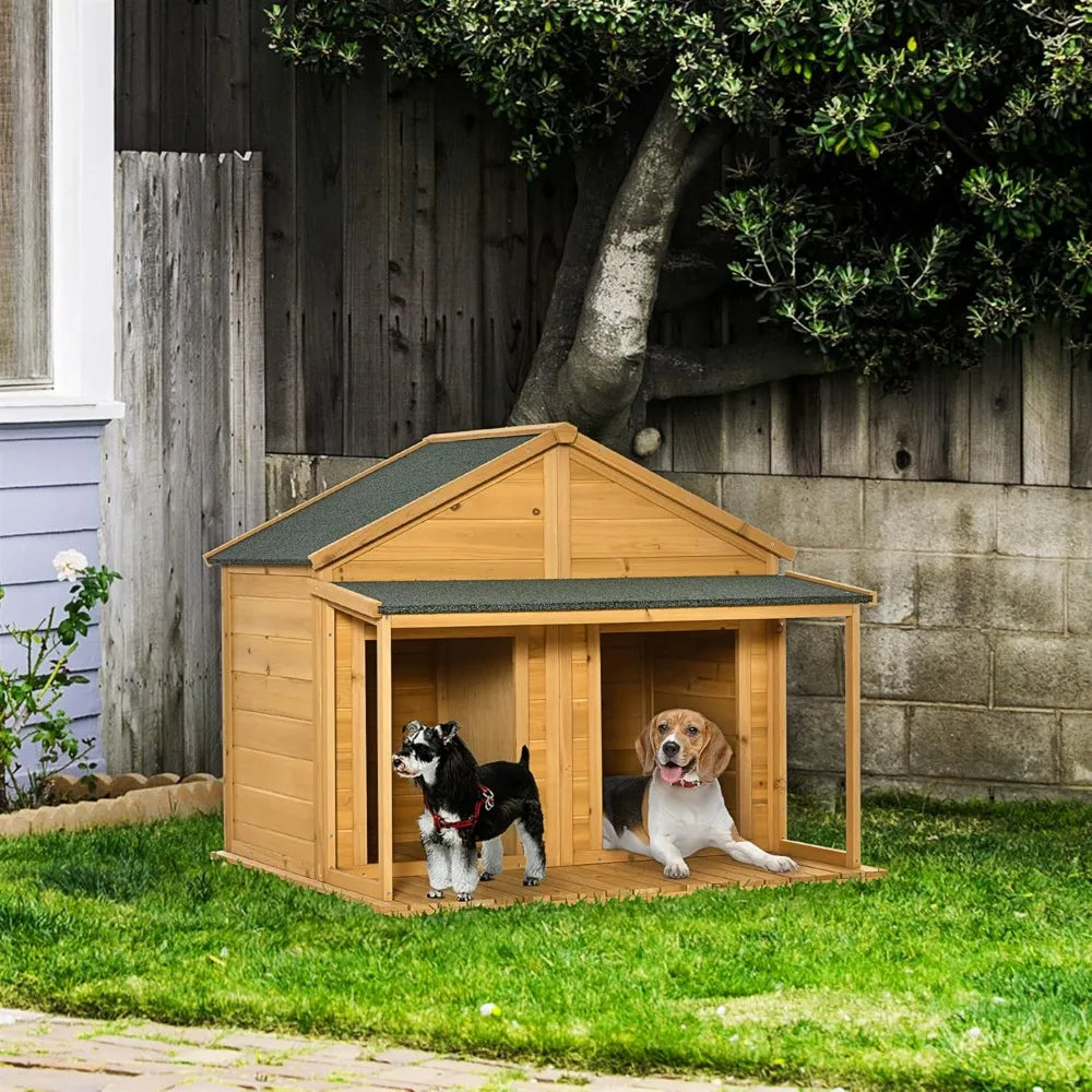 Spacious Wooden Dog House for Two Medium Dogs
