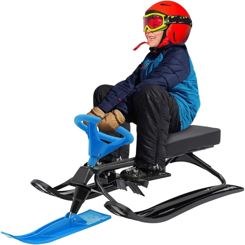 Snow Racer Sled with Steering Wheel and Twin Brakes