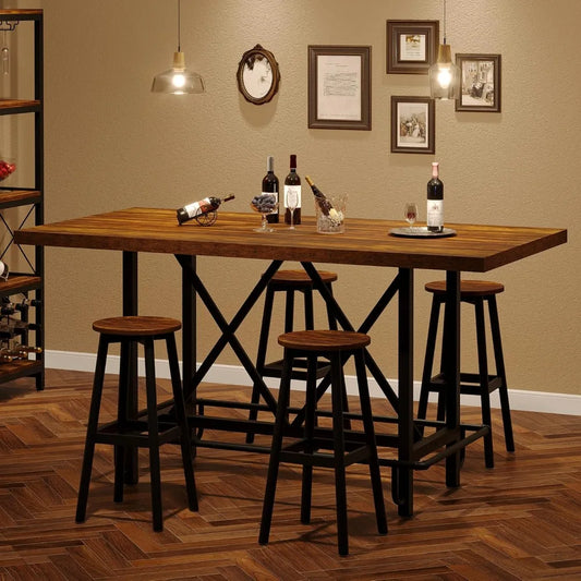 Industrial Bar Table 63 With Solid Wood Top And Footrest