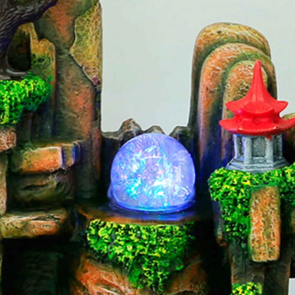 Indoor LED Water Fountain With Mist And Resin Rockery
