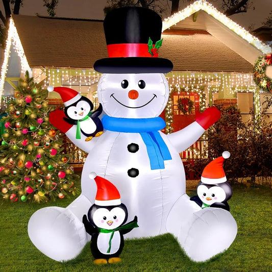 LED Christmas Inflatable Snowman And Penguin Yard Decor