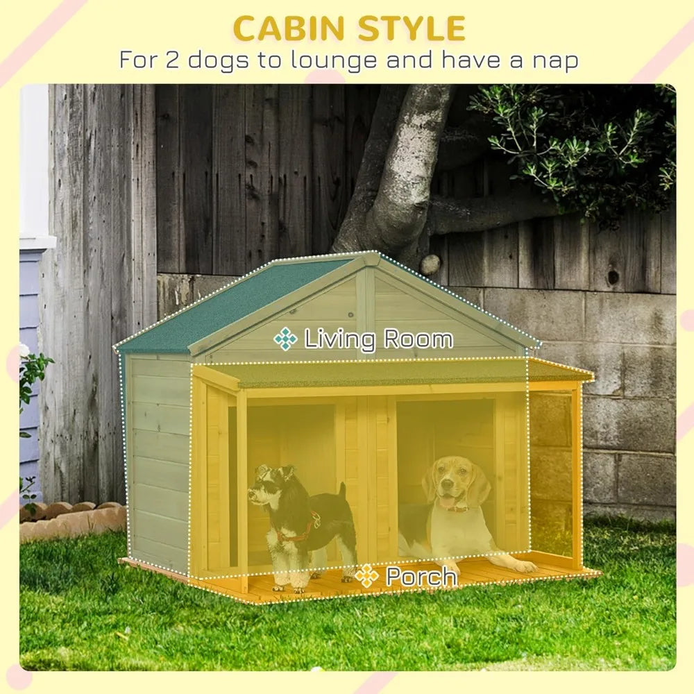 Spacious Wooden Dog House for Two Medium Dogs