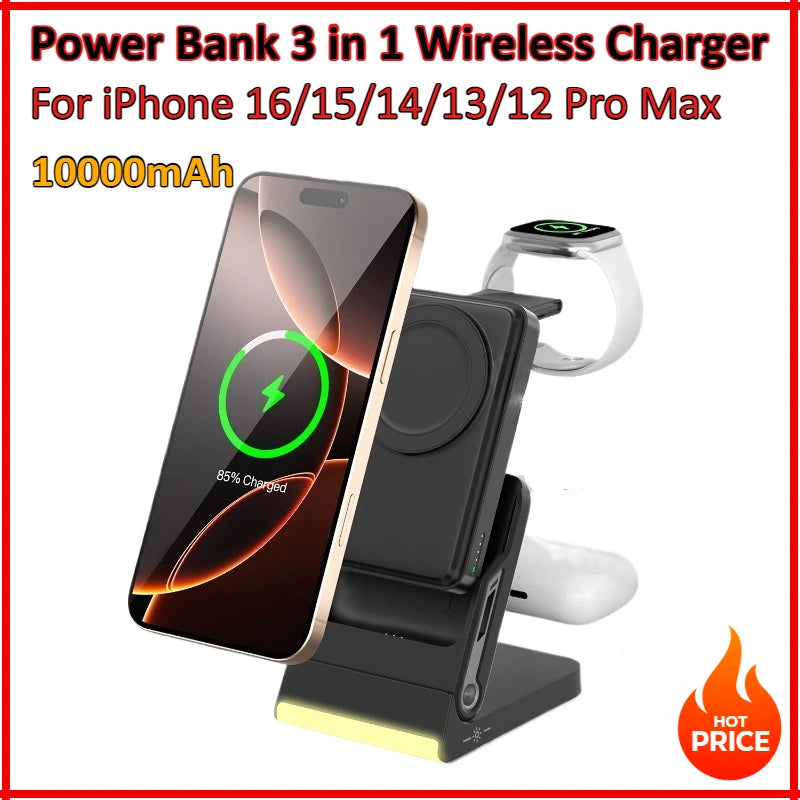 Magnetic Power Bank 10000mAh Three In One Wireless Charger