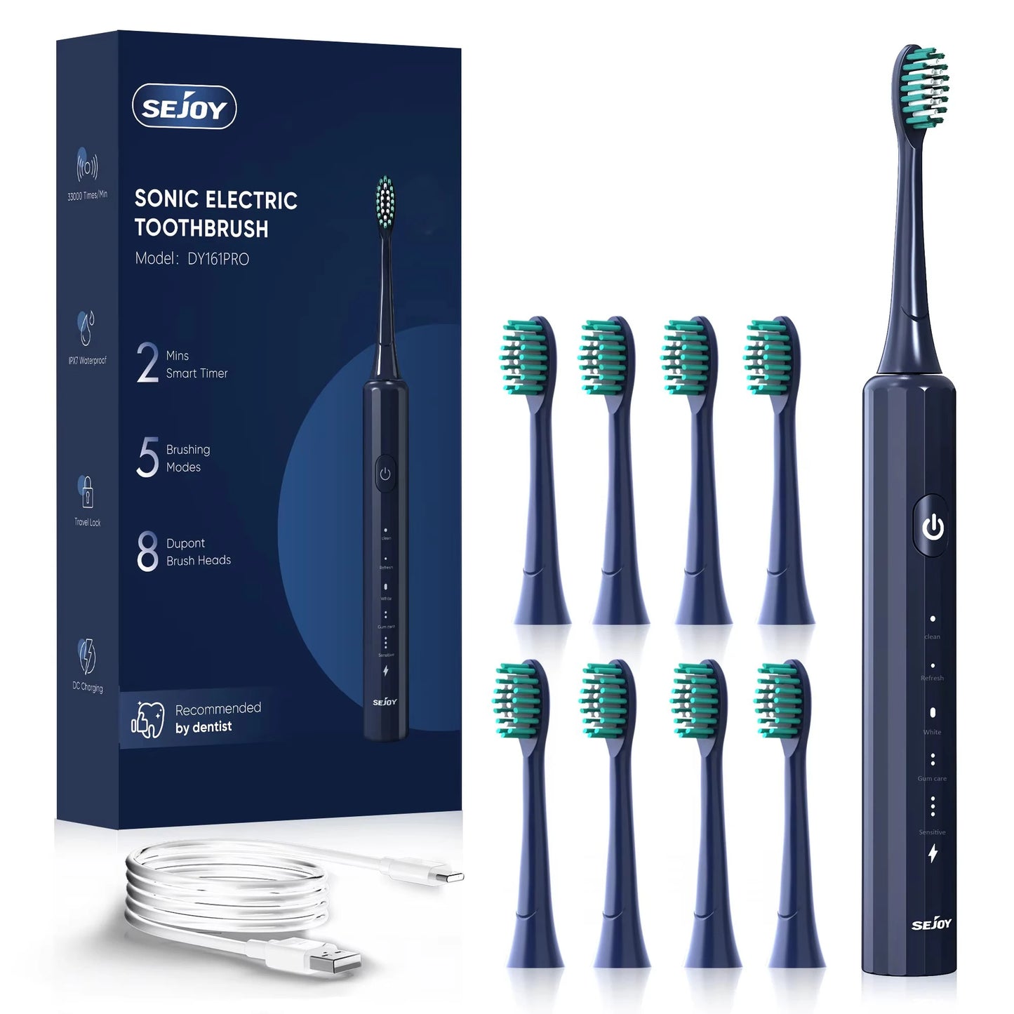 Electric Toothbrush With Smart Modes And 8 Replacement Heads