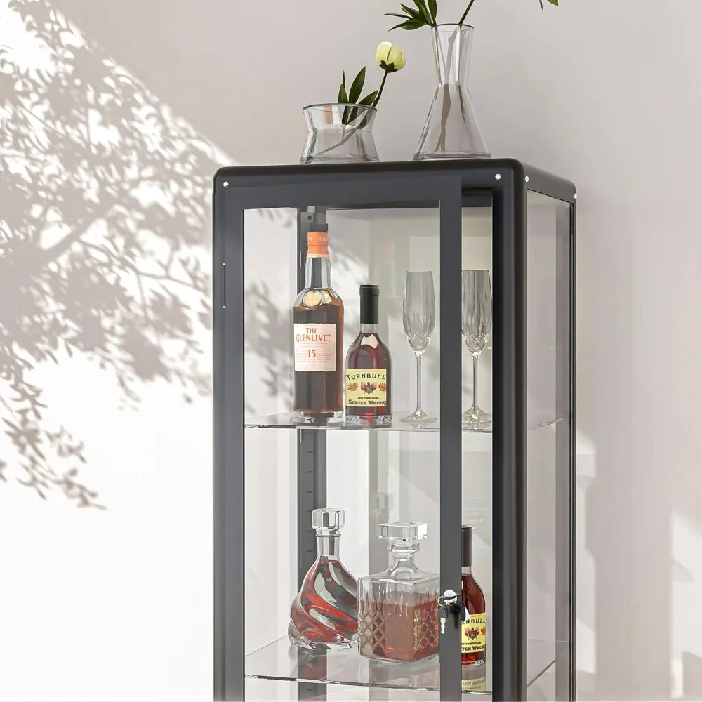LED Glass Display Cabinet With Adjustable Shelves And Lock