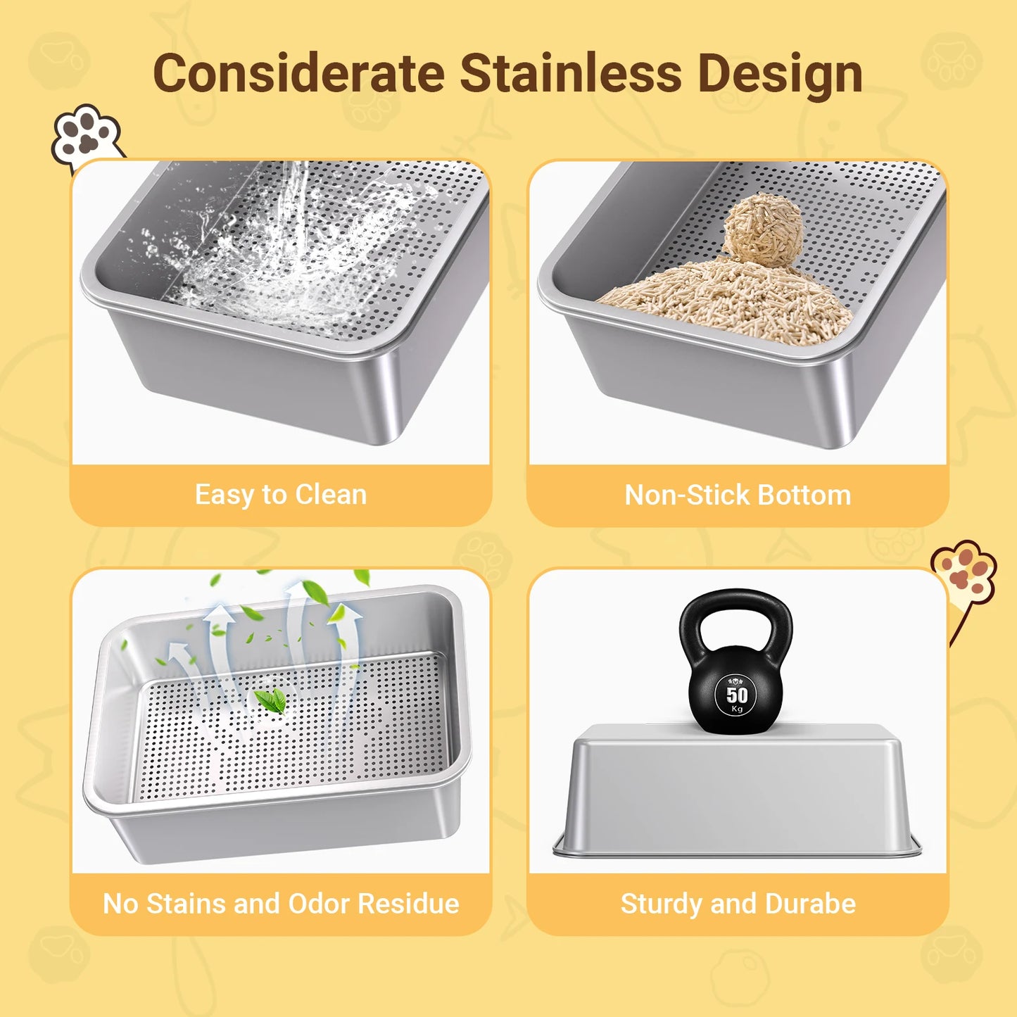 XL Stainless Steel Cat Litter Box with Odor Control