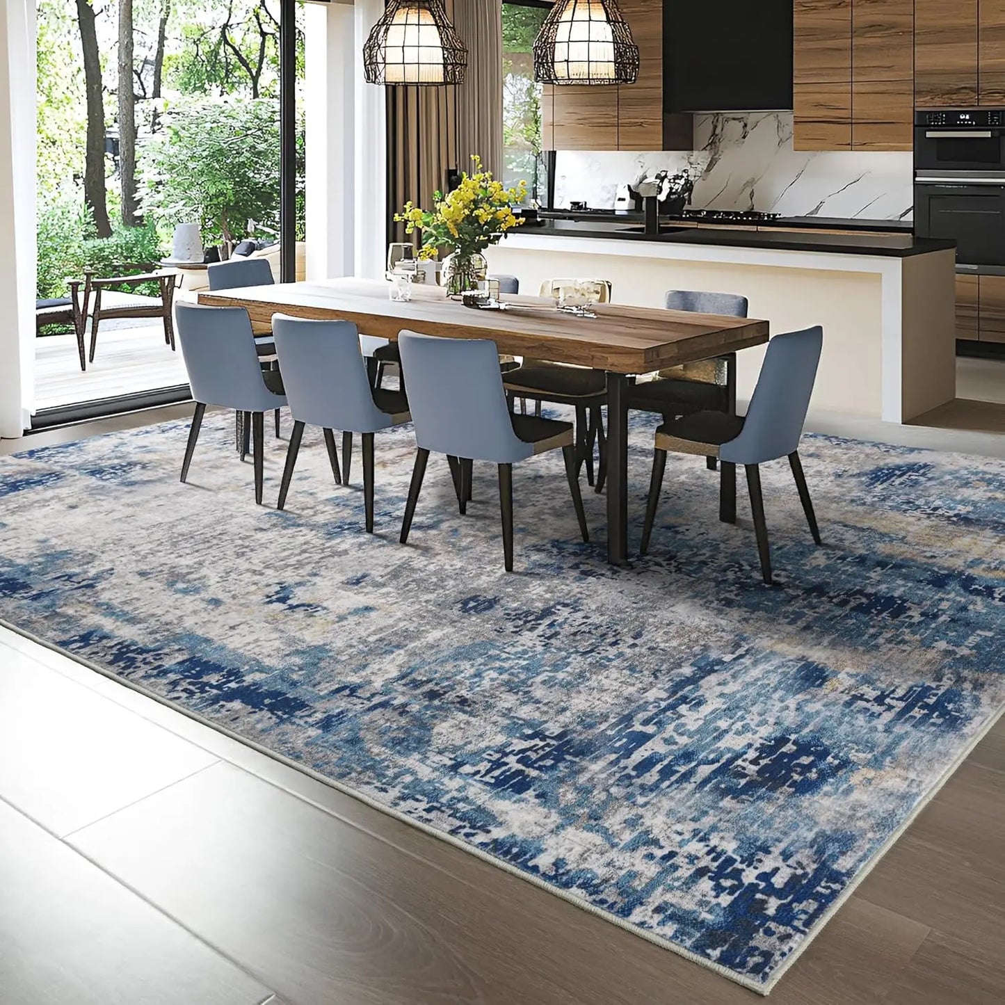 Modern Abstract Area Rug Non Slip Soft Machine Washable