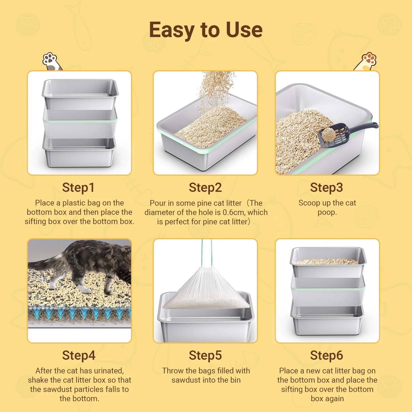 XL Stainless Steel Cat Litter Box with Odor Control