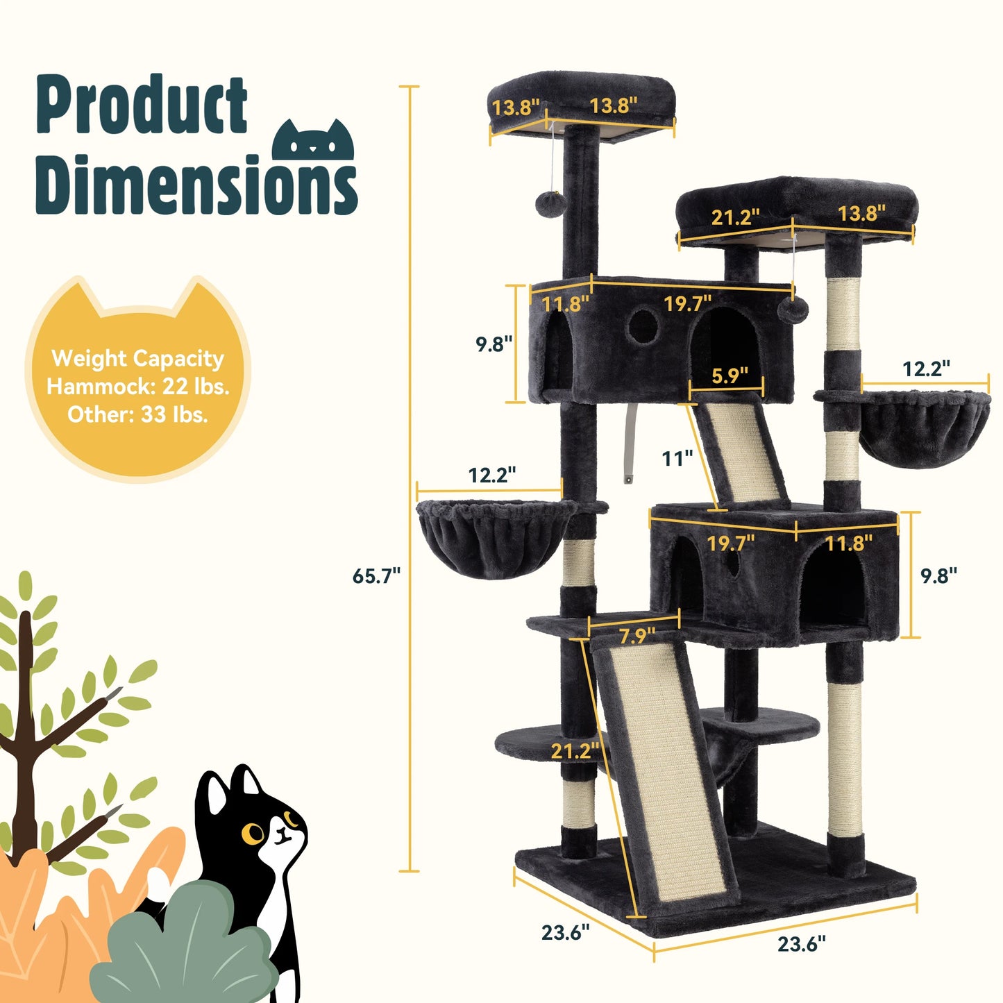 HOOMIC 65in Multi-Level Cat Tree for Multiple Cats