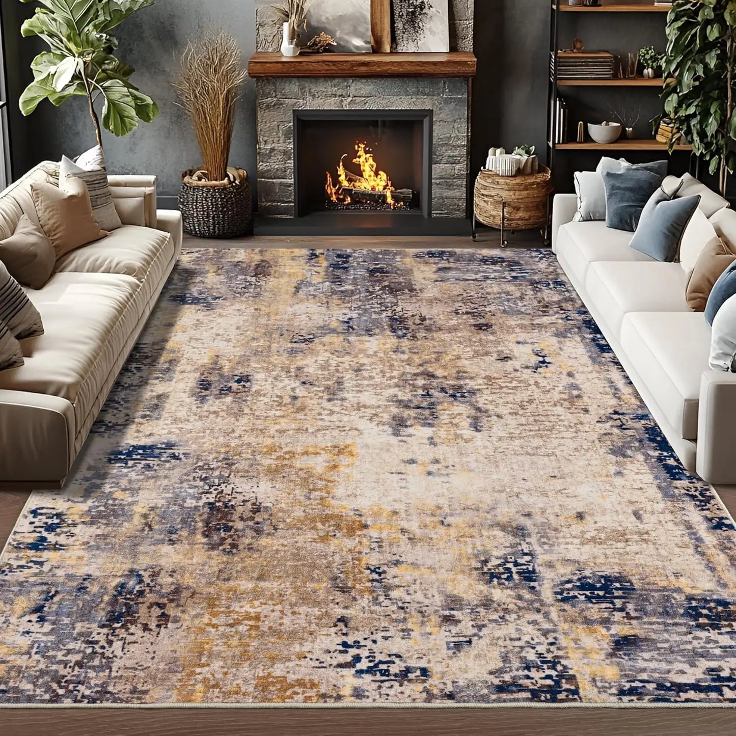 Modern Abstract Area Rug Non Slip Soft Machine Washable