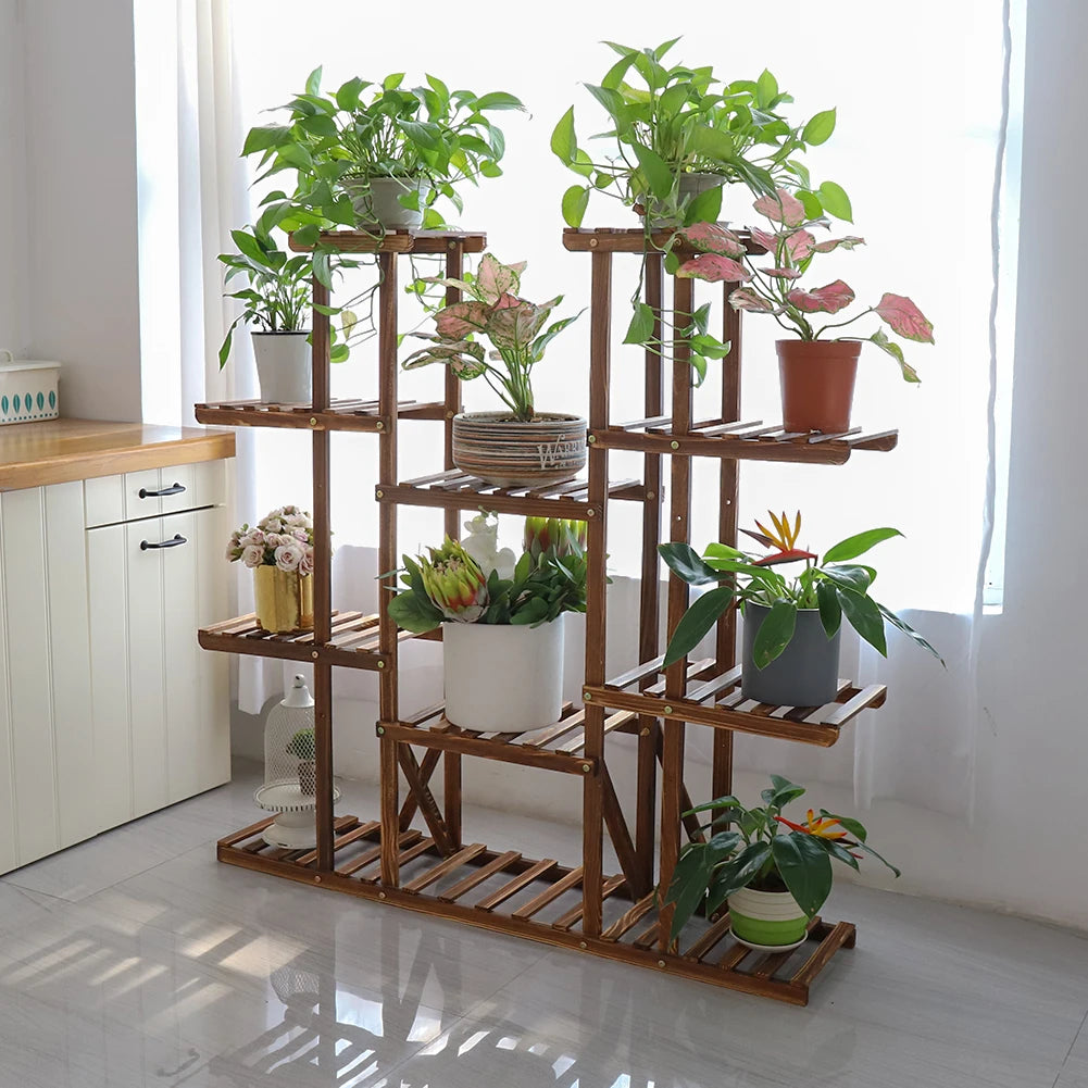 Versatile Wood Flower Rack Plant Stand For Indoor Outdoor