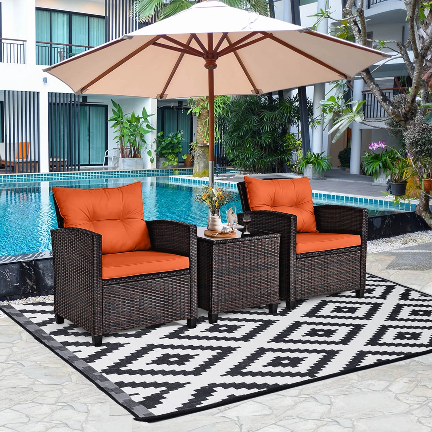 HOMASIS 3 Piece Outdoor Rattan Furniture Set for Stylish Comfort