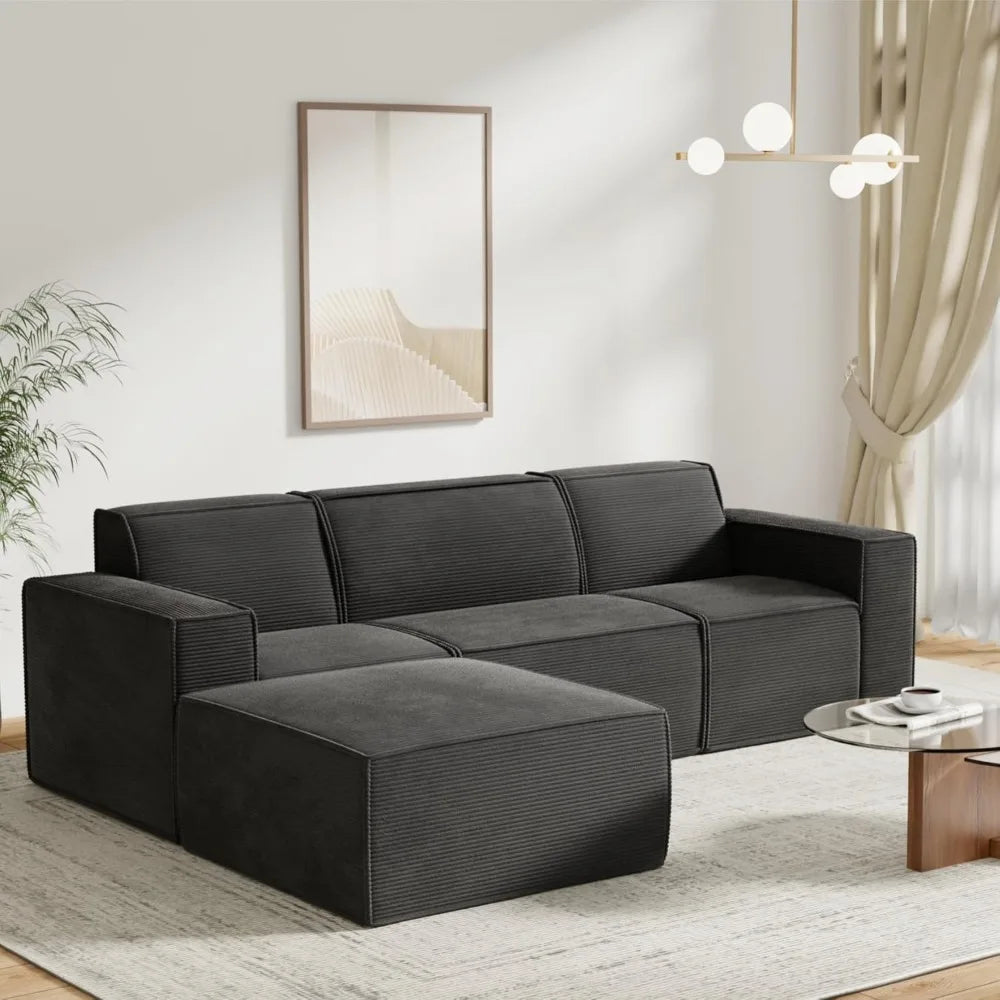 L-Shape Modular Sectional Sofa with Ottoman for Living Room