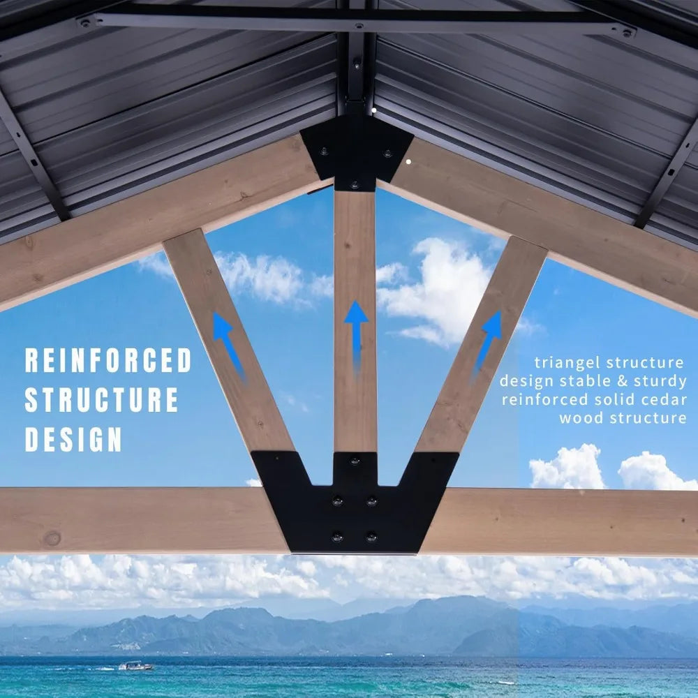 Natural Cedar Frame Hardtop Gazebo With Steel Roof Outdoors