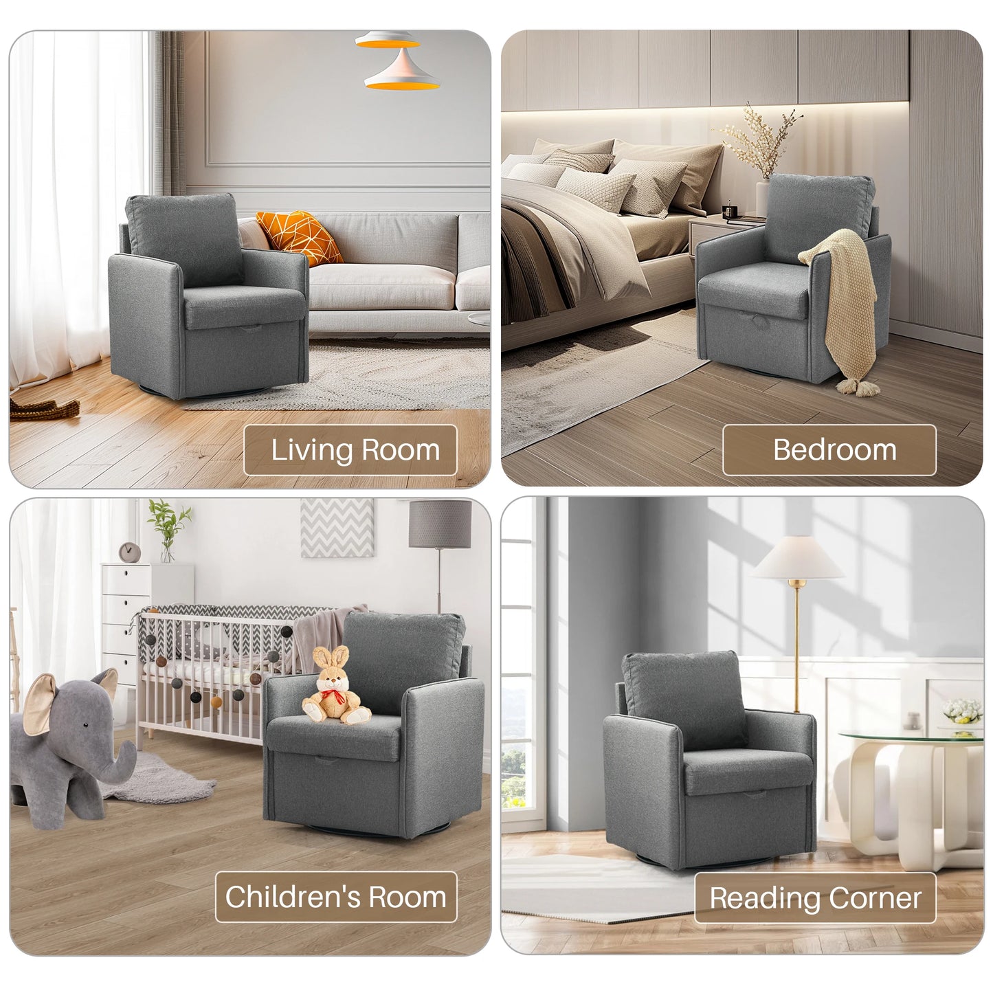 Redlife Upholstered Swivel Chair With Storage And Plush Back