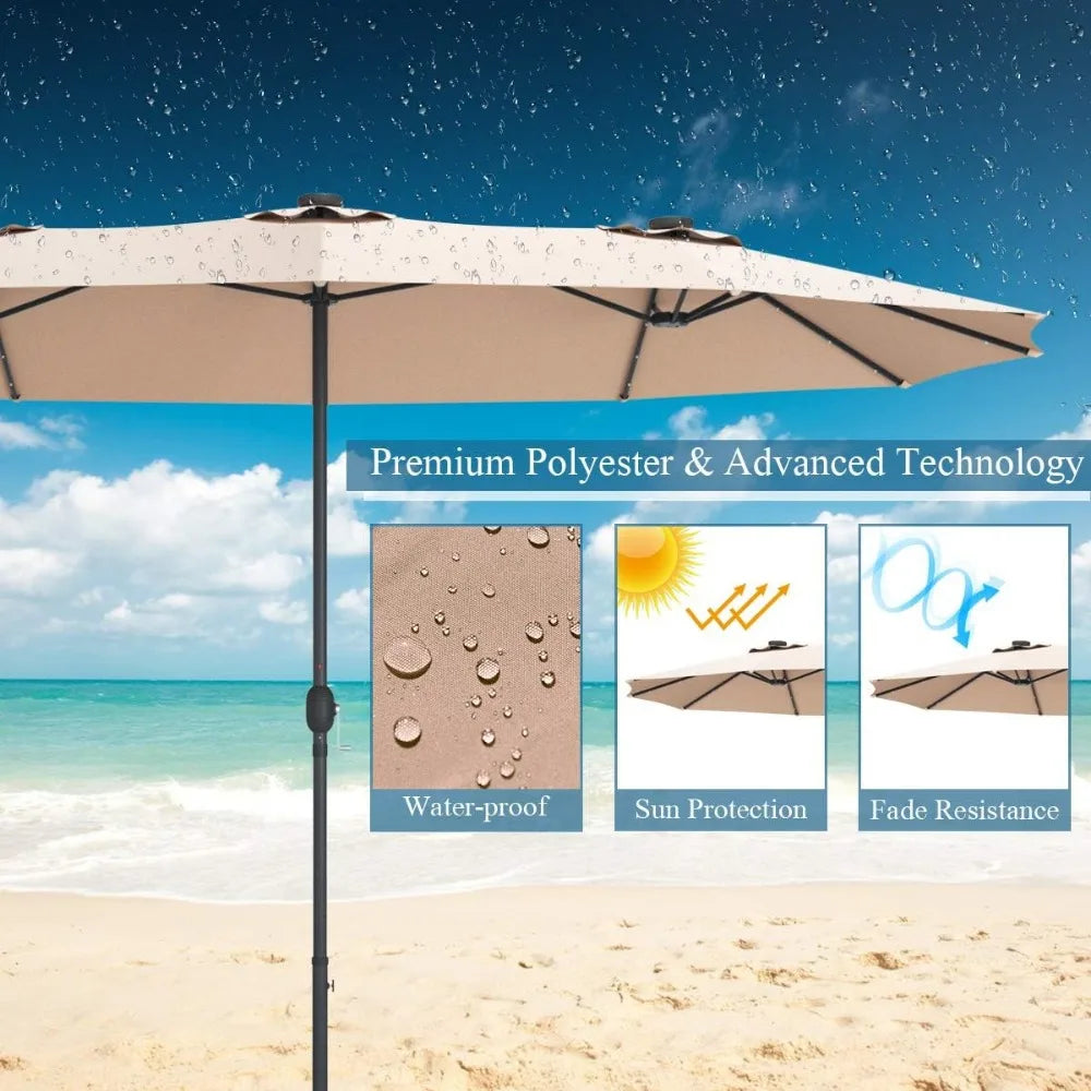 ZHUXIANG 15 Ft Double Sided Patio Umbrella with Solar Lights