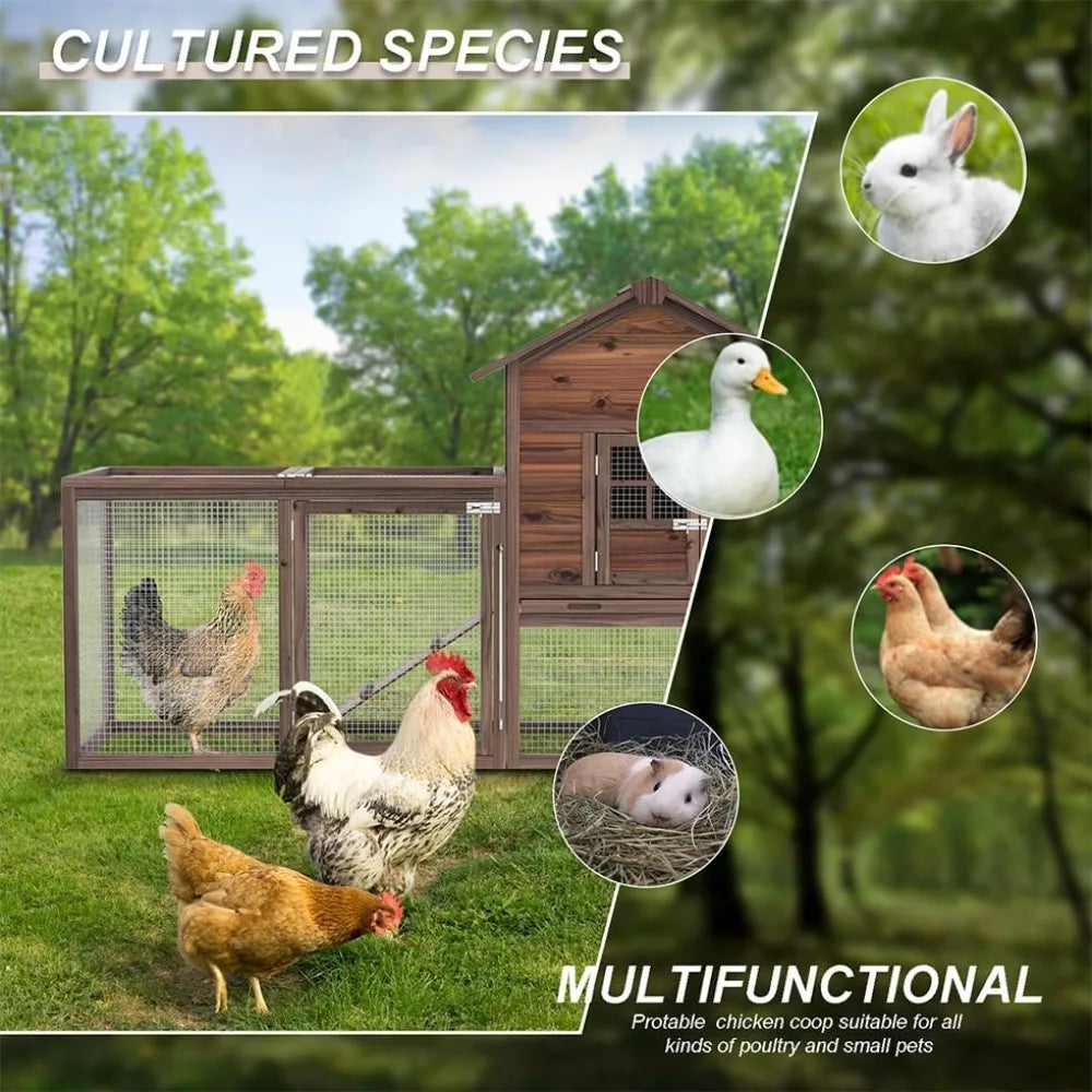 Large Wooden Chicken Coop With Outdoor Run For Chickens