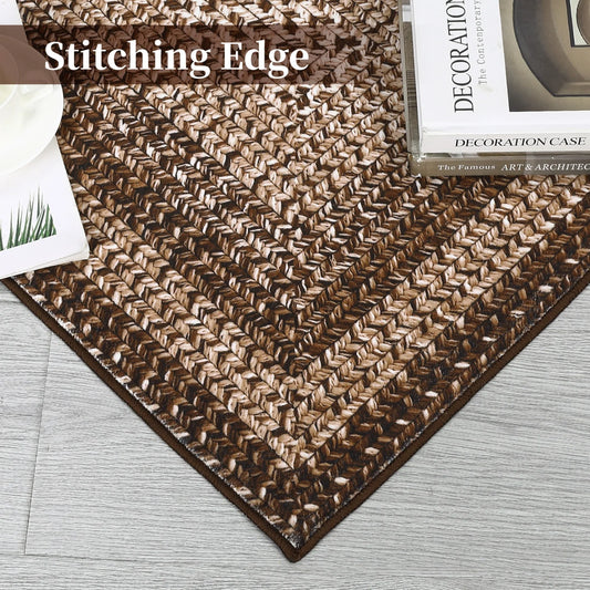 Washable Area Rug Non Slip Braided Print Living Room