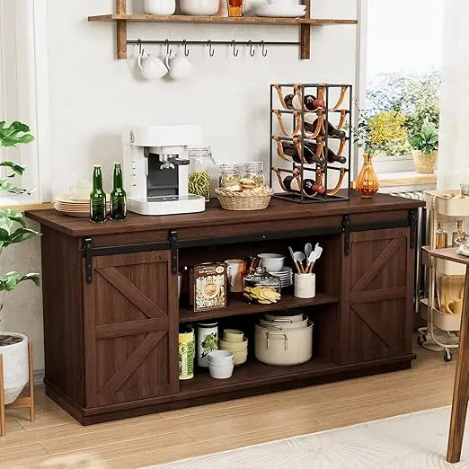 Farmhouse Sideboard Buffet Cabinet With Sliding Doors