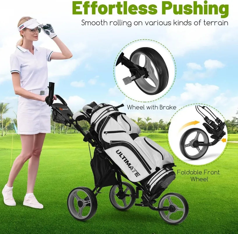 Goplus 3 Wheel Golf Push Cart Foldable Lightweight