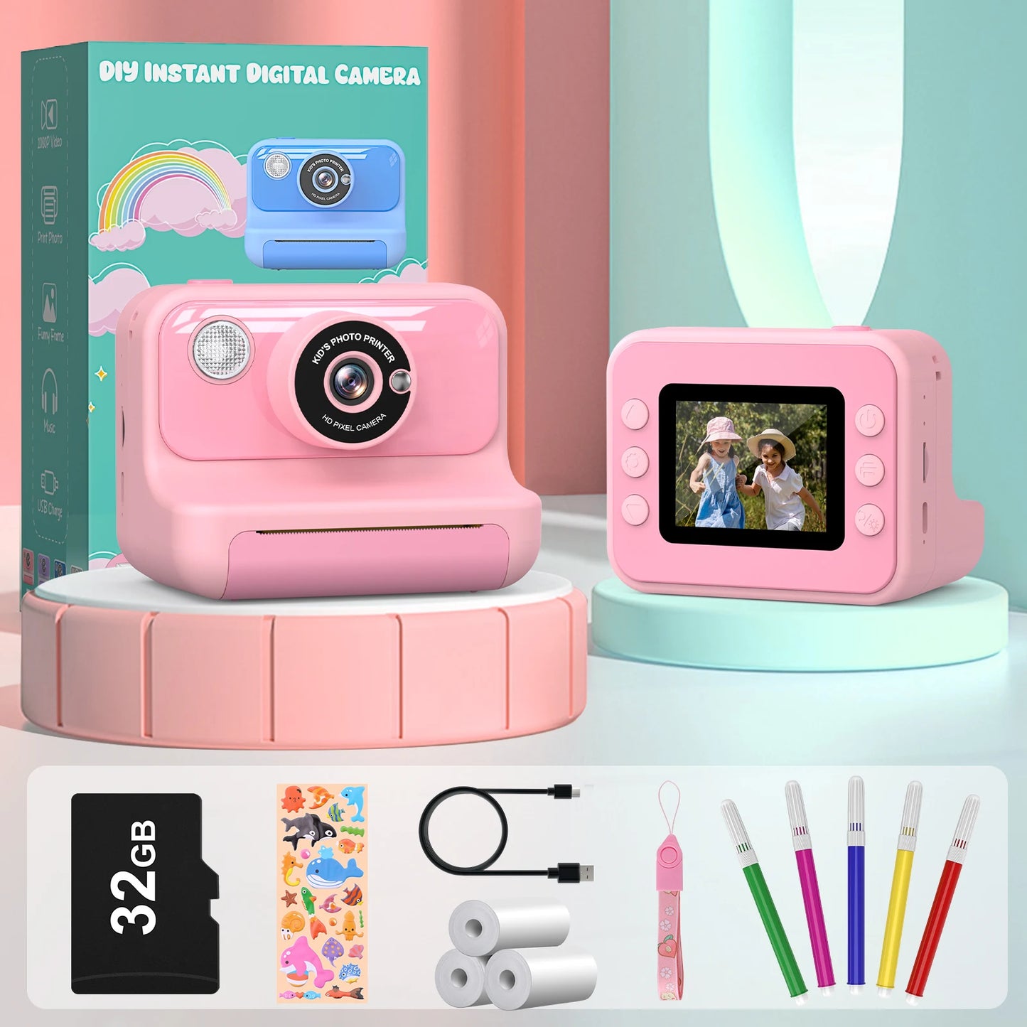 Kids Camera Instant Print Mini 1080P HD Toy For Toddlers