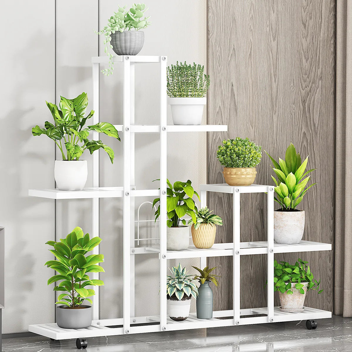 Wrought Iron Planter Rack With Wheels For Indoor Outdoor