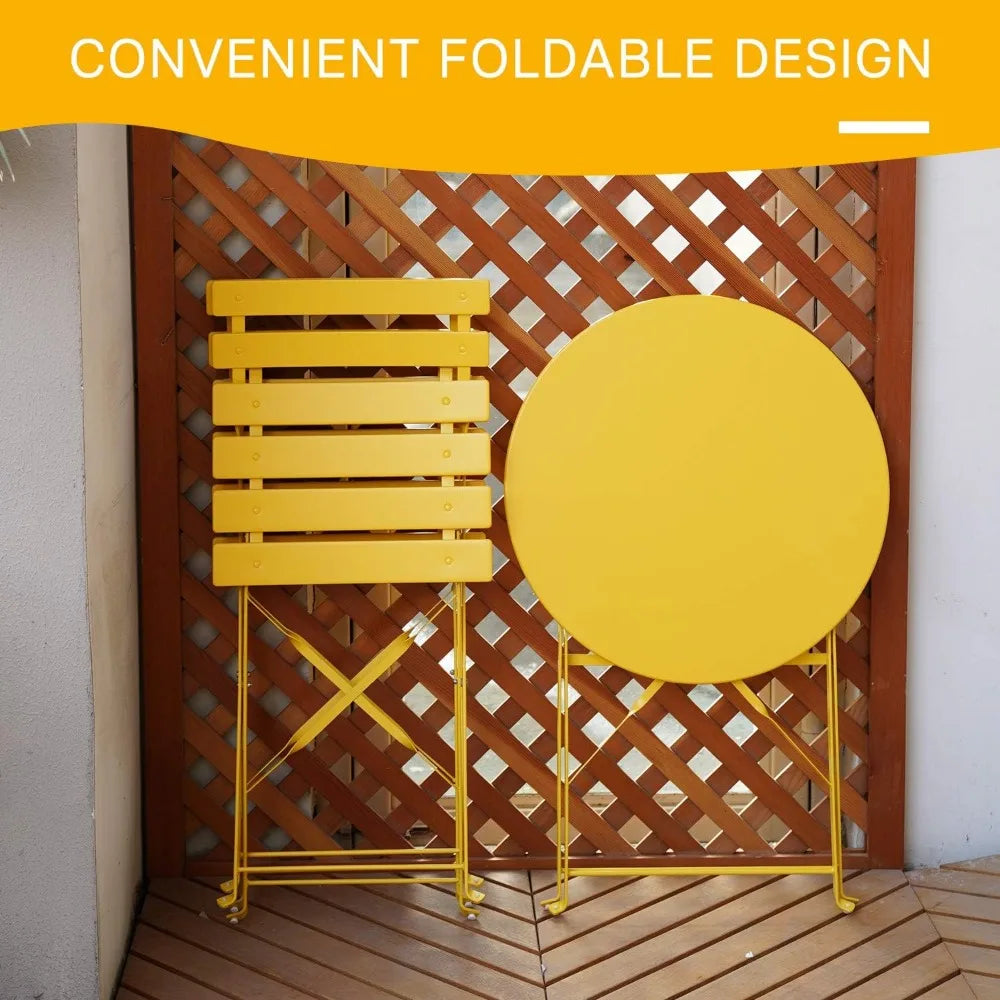 Weather-Resistant 3-Piece Folding Bistro Set for Indoor Outdoor Use