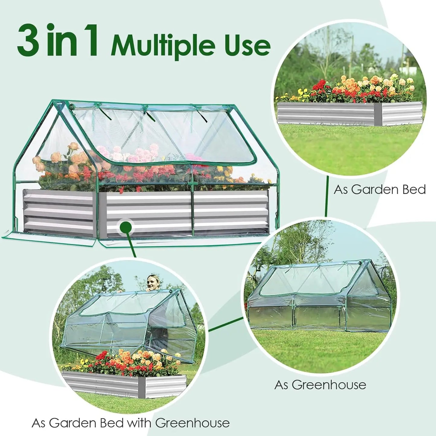 Raised Garden Bed With Cover Greenhouse Kit Galvanized Metal