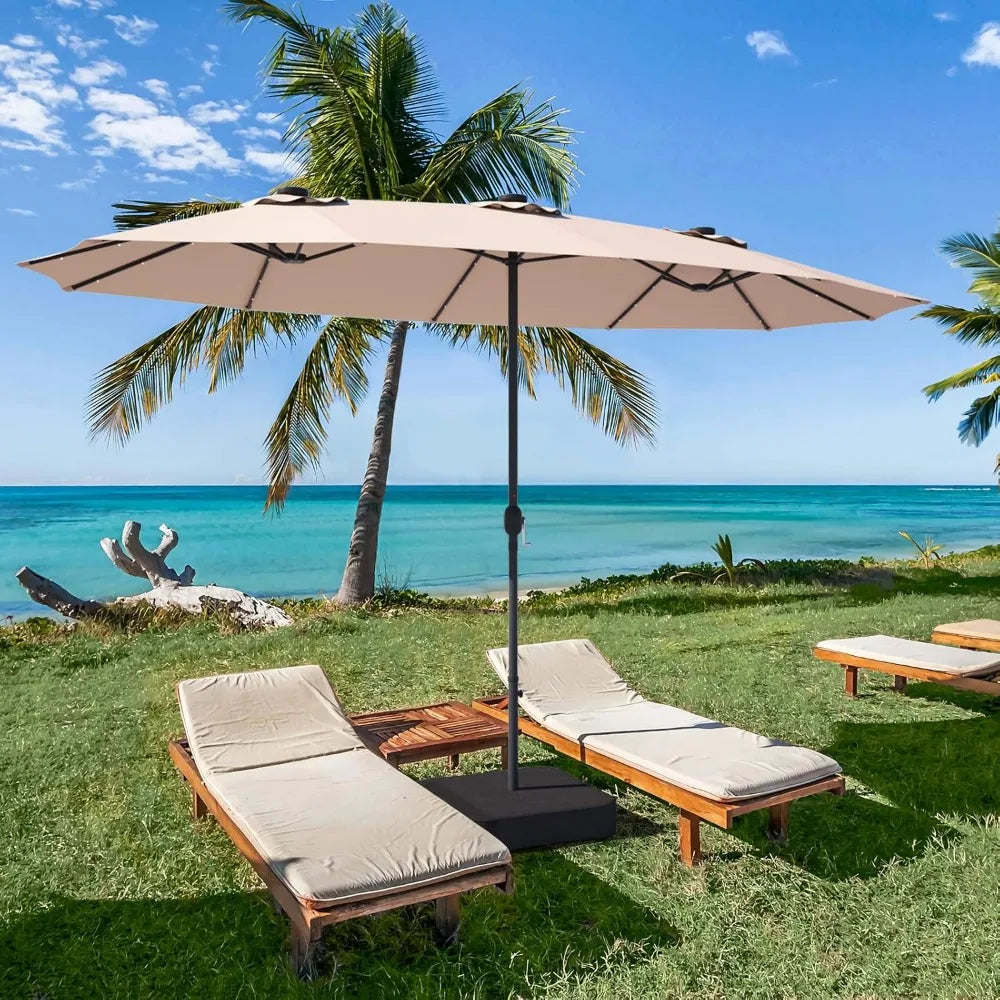 ZHUXIANG 15 Ft Double Sided Patio Umbrella with Solar Lights