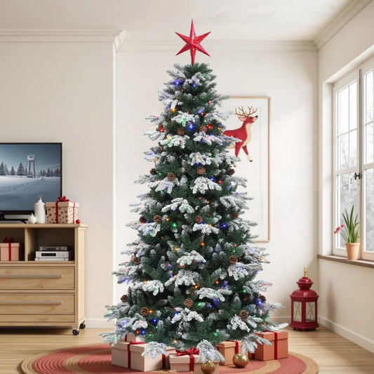 6ft Pre Lit Flocked Tiered Christmas Tree With Remote