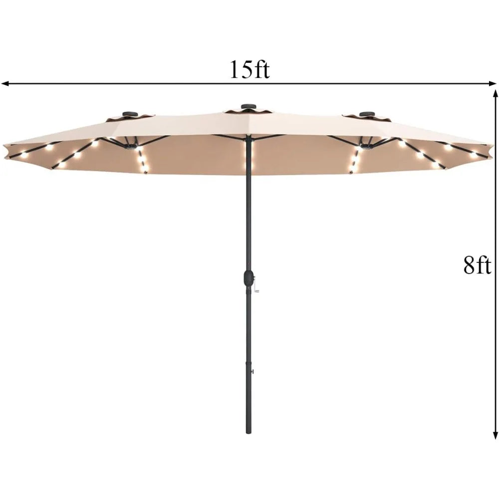 ZHUXIANG 15 Ft Double Sided Patio Umbrella with Solar Lights