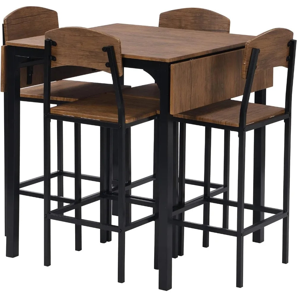 Counter Height Farmhouse Dining Table Set With Drop Leaf