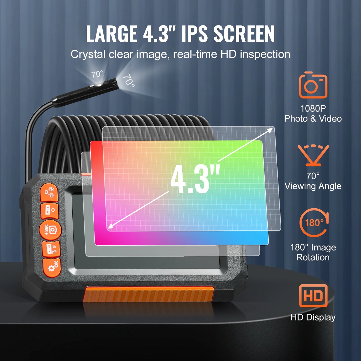 Dual Lens Endoscope Camera With LED Lights 4.3 Inch Screen