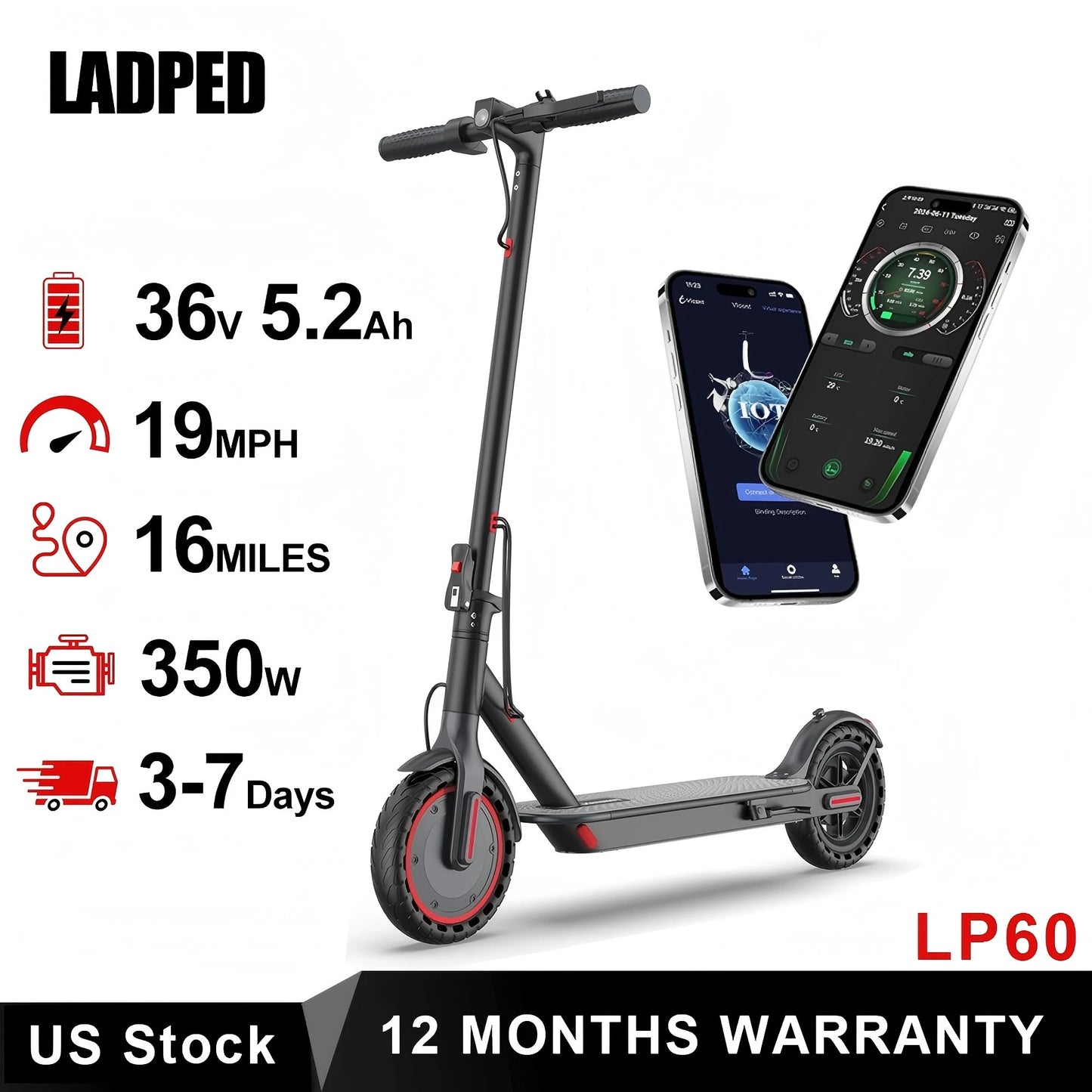 Ladped LP60 Electric Scooter 350W Folding With App Control