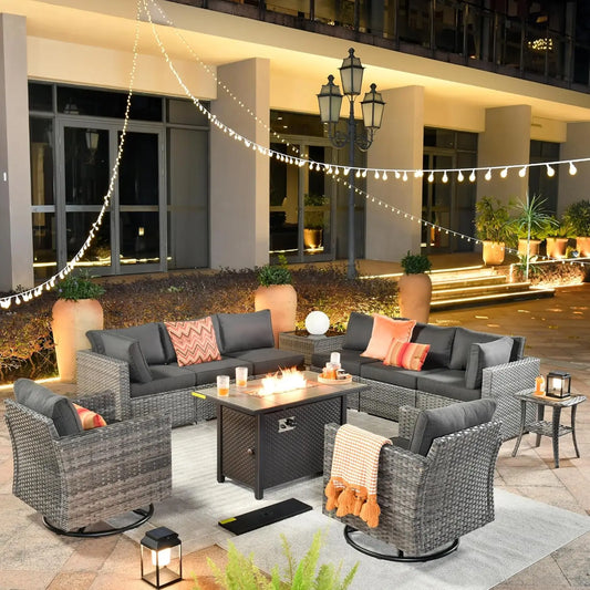 11 Piece Outdoor Patio Furniture Set with Durable Wicker Design