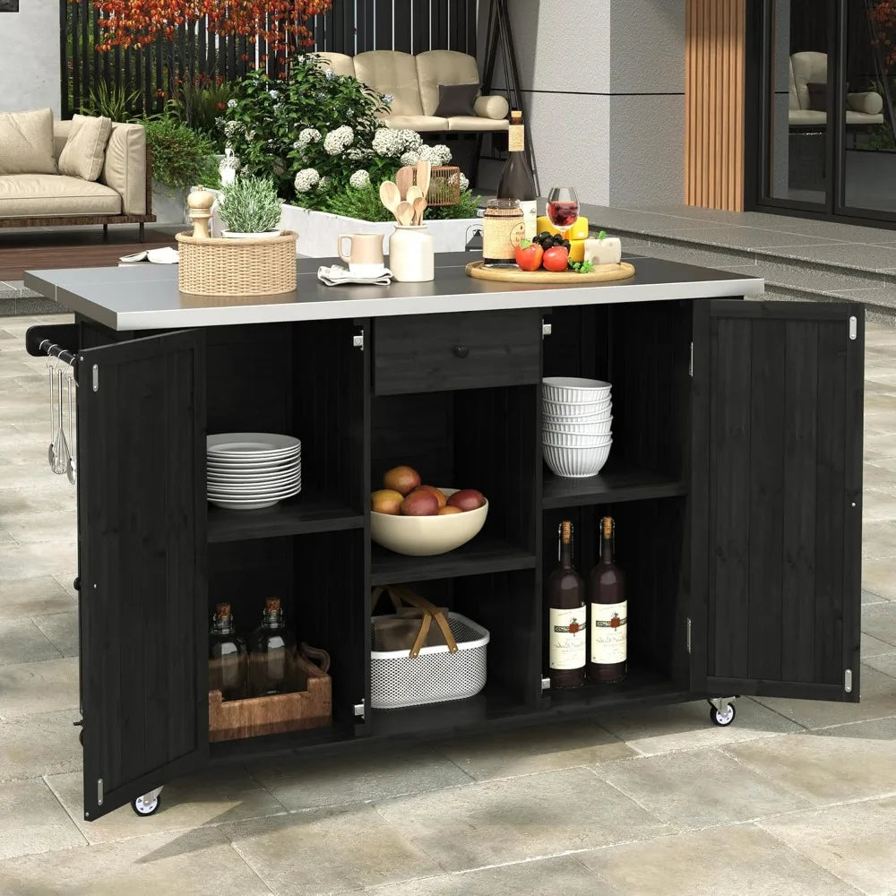 Outdoor Farmhouse Kitchen Island with Durable Stainless Steel Top