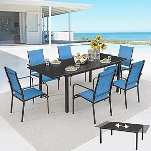 7 Piece Outdoor Patio Dining Set with Swivel Rocker Chairs