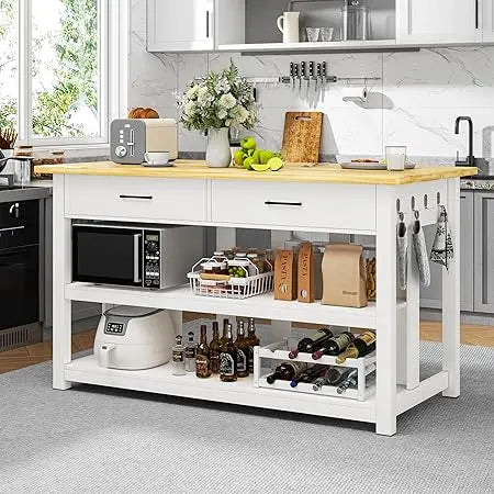 Extra Large Solid Rubberwood Kitchen Island with Power Outlets