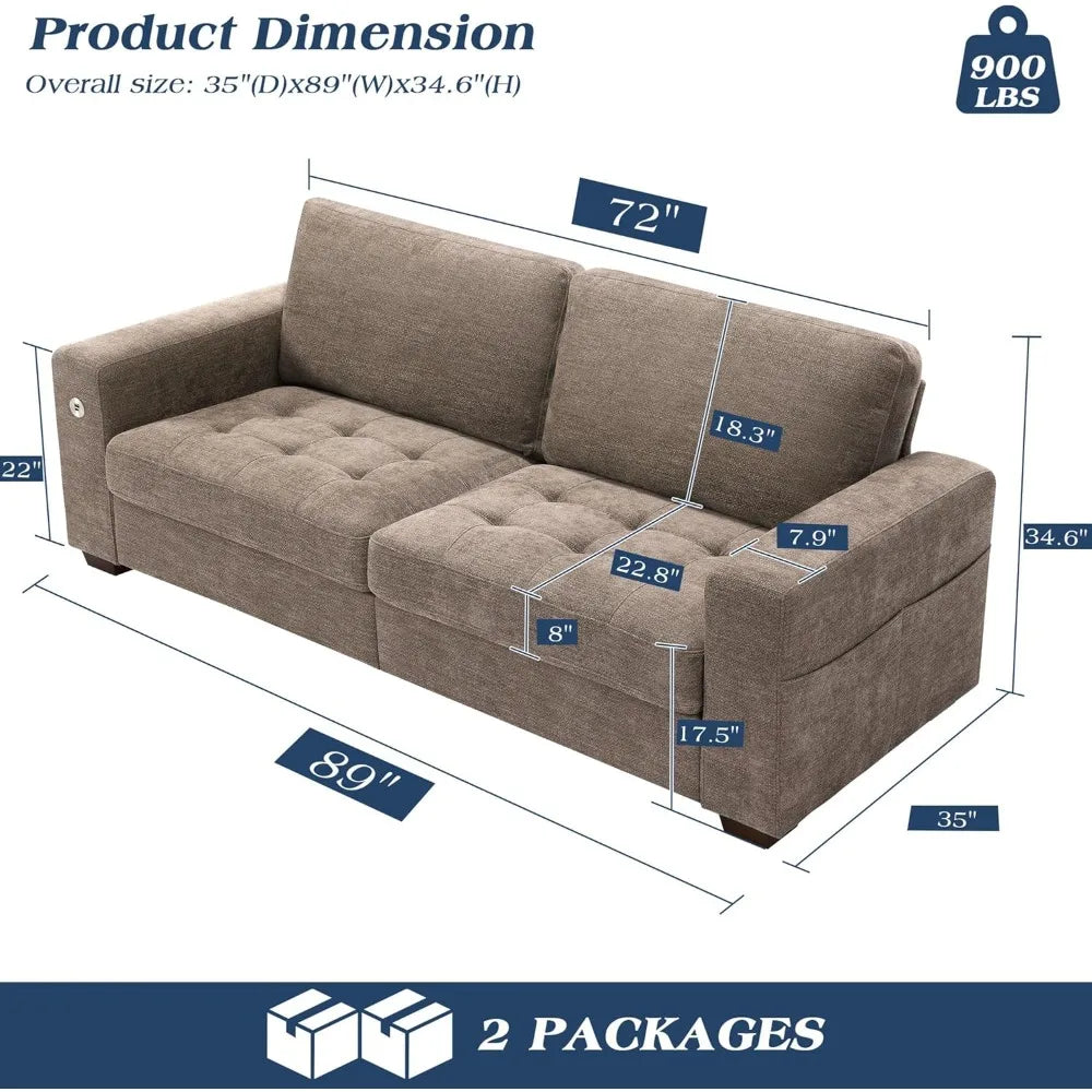 Living Room Chenille Sofa With USB Charging Removable Cover