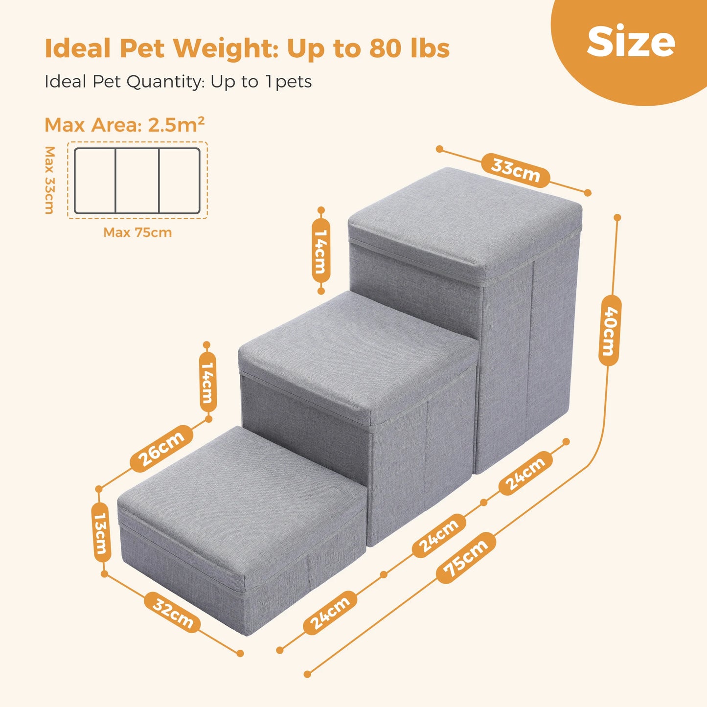 Foldable Dog Stairs With Storage Box Adjustable Height