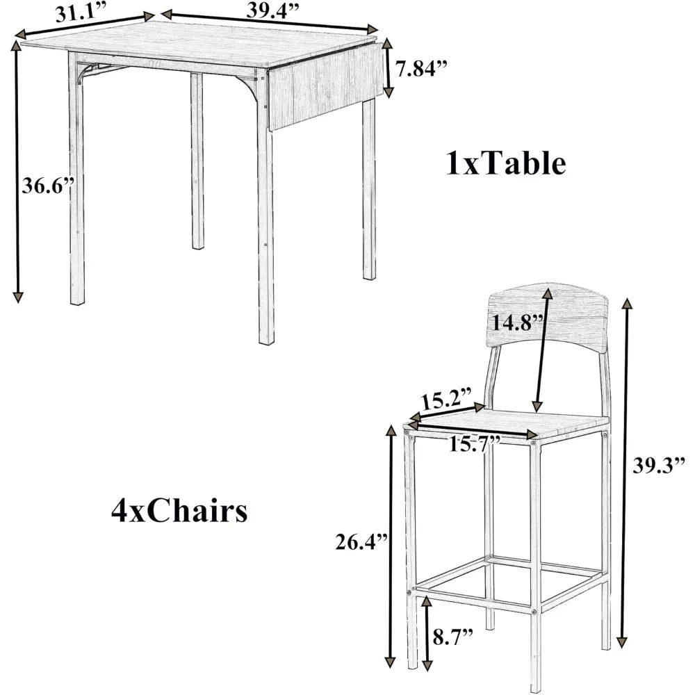 Counter Height Farmhouse Dining Table Set With Drop Leaf