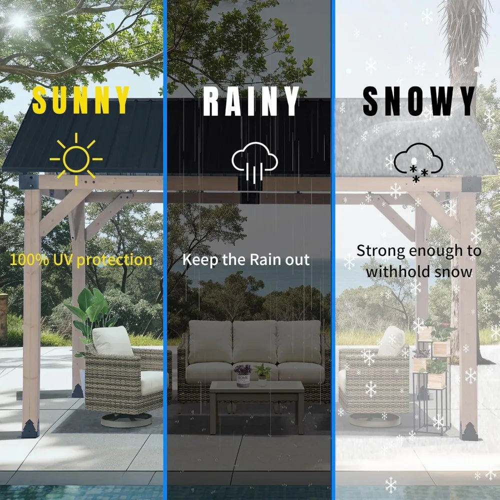 Natural Cedar Frame Hardtop Gazebo With Steel Roof Outdoors