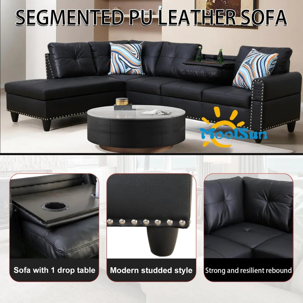 L Shaped Sofa Set Premium Synthetic Leather For Living Room