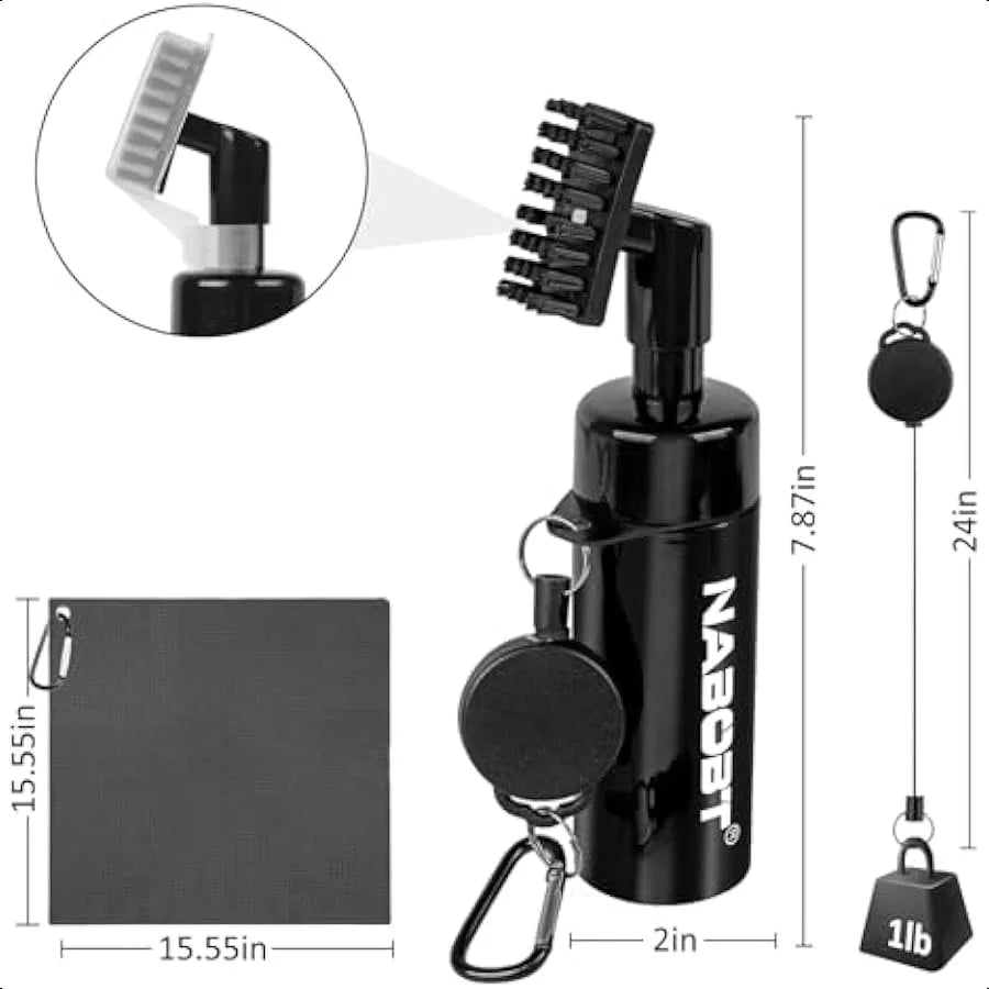 Premium Golf Towel And Club Cleaner Brush Set With Clip
