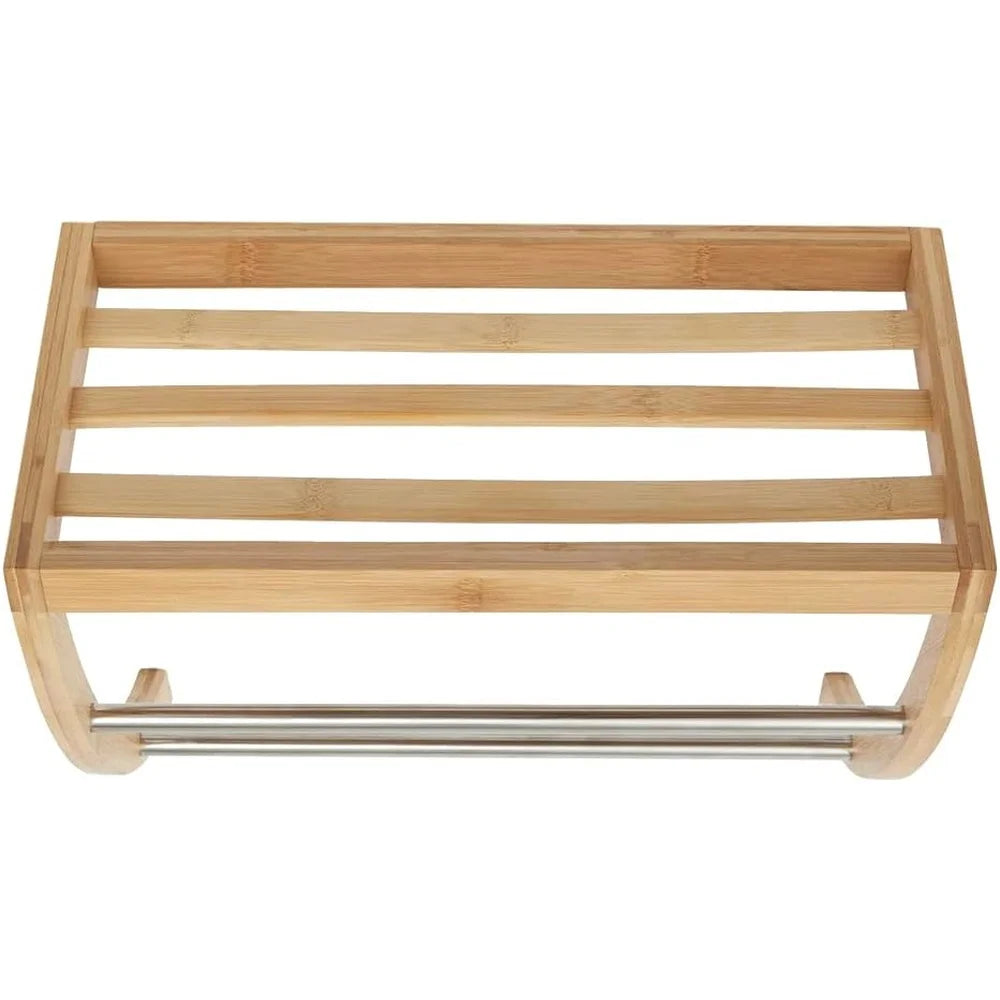 Durable Bamboo Wall Mounted Shelf with 2-Tier Towel Rack