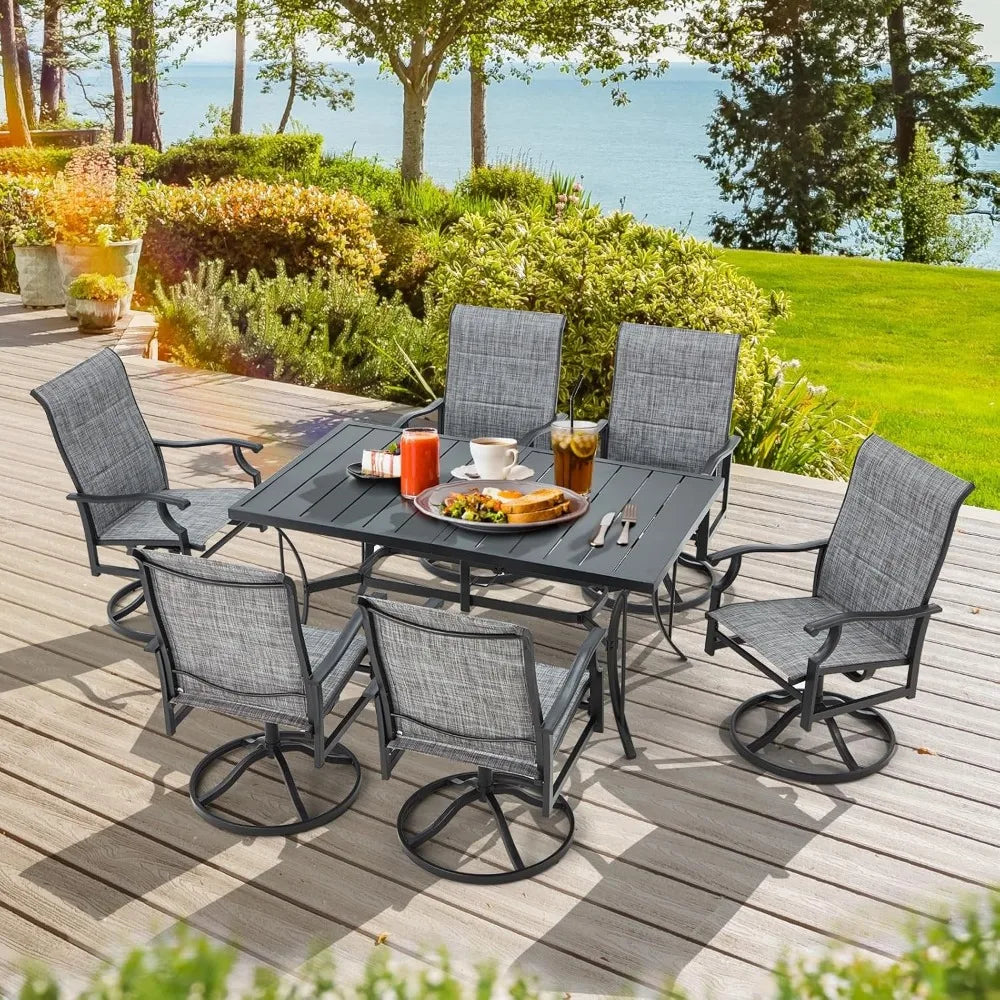 7 Piece Outdoor Patio Dining Set with Swivel Rocker Chairs